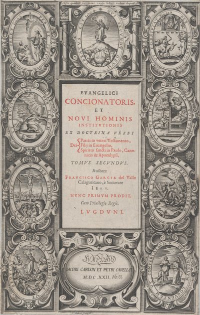 Frontispice for den evangeliske prædiker og den nye mands institution, 1622. af Charles Audran