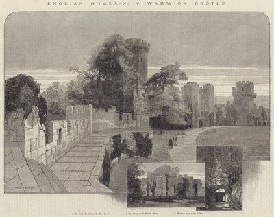 English Homes, Warwick Castle gravering af Charles Auguste Loye
