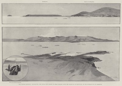 Det kinesiske spørgsmål, Wei-Hai-Wei, flådehavnen udlejet til Storbritannien med øen Liu-Kung-Tau ved indgangen til dens havn af Charles Auguste Loye