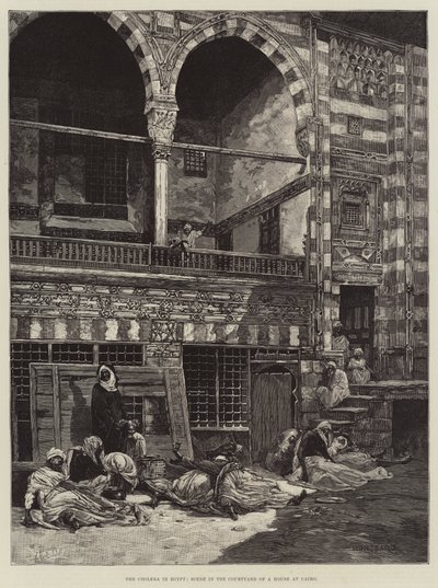 Koleraen i Egypten, scene i gården i et hus i Cairo af Charles Auguste Loye