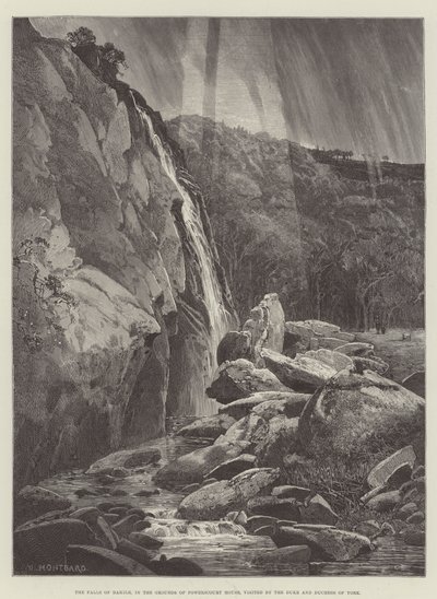 The Falls of Dargle, i Grounds of Powerscourt House, besøgt af hertugen og hertuginden af York af Charles Auguste Loye