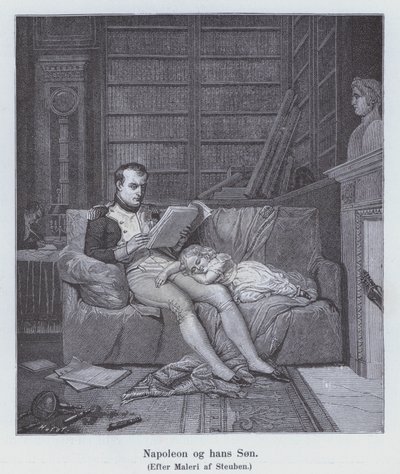 Napoleon I og hans søn (litho) af Charles Auguste Steuben