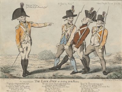 The Lock Step, or drilling for the Review, 1797 (farvet radering) af Charles Aylmer