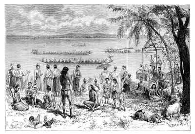 Bådkapsejlads på Mekong, 1895. af Charles Barbant