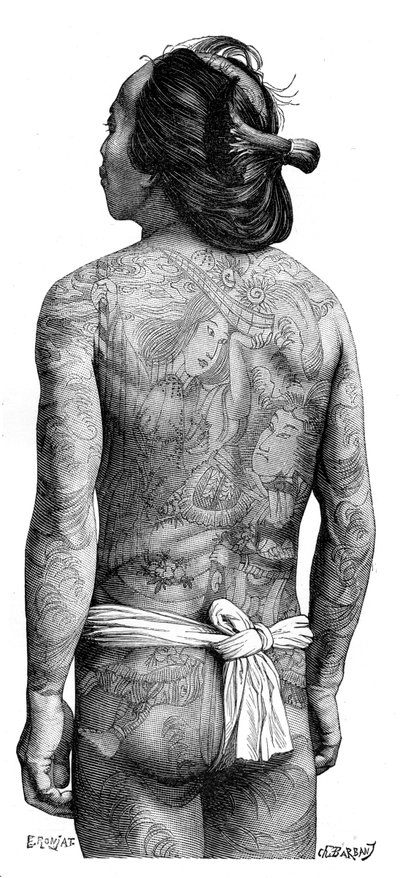 Japansk mand med tatoveret ryg, 1895. af Charles Barbant