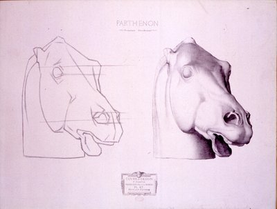 Hestehoved fra Parthenons vestlige pediment, plade 47 fra Cours de Dessin, ca. 1898 af Charles Bargue