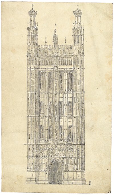 Tegning for parlamentets huse, ca. 1836-40 (pen og blæk på papir) af Charles Barry