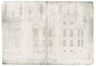 Tegning for parlamentets huse, ca. 1836-40 (pen og blæk på papir) af Charles Barry