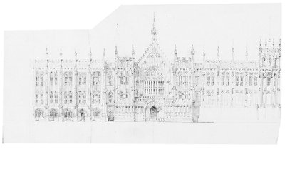 Tegning for parlamentets huse, ca. 1836-40 (blyant på papir) af Charles Barry