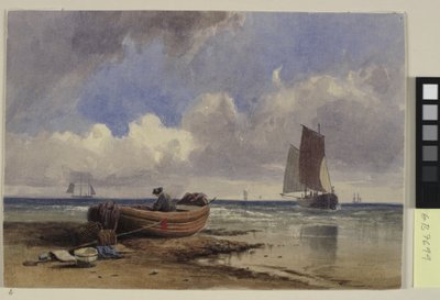 Fiskerbåd på kysten ved Hastings af Charles Bentley