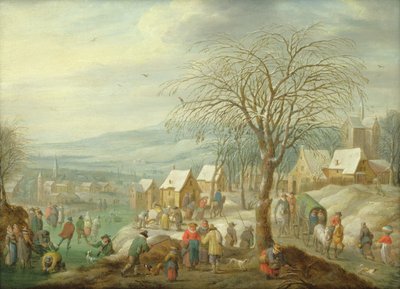 Et landsby-vinterlandskab af Charles Beschey