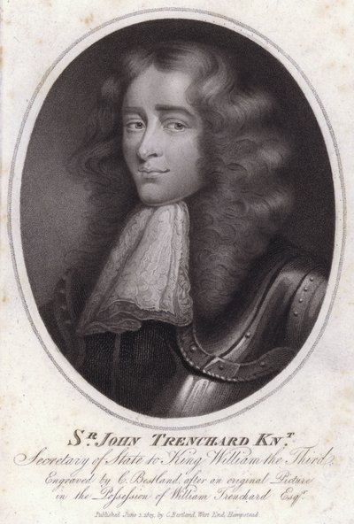 Sir John Trenchard, engelsk politiker og udenrigsminister for det nordlige departement under kong William III (gravering) af Charles Bestland