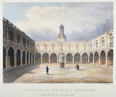 Courtyard of the Royal Exchange, City of London, 1838. af Charles Bigot