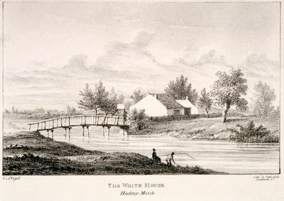 Det Hvide Hus ved bredden af floden Lea, Hackney Marsh, London, c1830 af Charles Bigot
