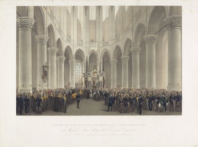 Højtidelig begravelse i Groote Kerk i Delft, 17. marts 1865, af afdøde Hendes Majestæt Anna Pavlovnas dronningmoder af Holland født storprinsesse af Rusland (titel på objektet) af Charles Billoin