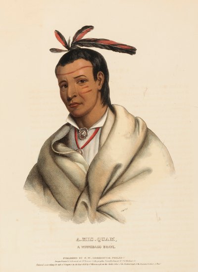 A-MIS-QUAM, A WINNEBAGO BRAVE, fra History of Indian Tribes of North America af Charles Bird King