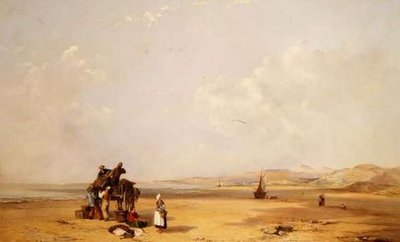 Fiskere losser deres fangst på stranden i Cardigan Bay af Charles Branwhite