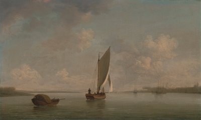 En smæk under sejl i en let brise i en flod af Charles Brooking
