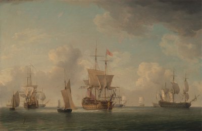 Engelske skibe under sejl i en meget let brise af Charles Brooking