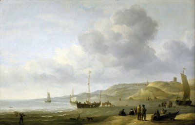 Scene på kysten nær Scheveningen (Holland). Olie på lærred af Charles Brooking