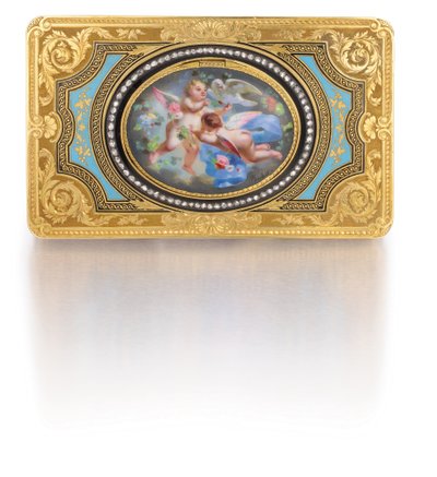 Sangfuglekasse, ca. 1840 (guld, diamanter og emalje) af Charles Bruguier