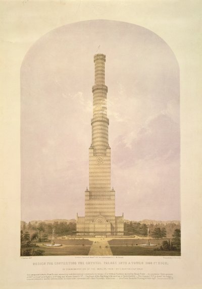 Design til at omdanne Crystal Palace til et 1000 ft High Tower, pub. af Ackermann und Co., 1852 af Charles Burton