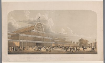 Se på Crystal Palace Tværarm (eksternt billede) af industripaladset, fra Prince of Wales Gate (titel på objekt) af Charles Burton