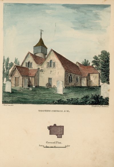 Sydvest udsigt over Tooting Kirke af Charles Burton