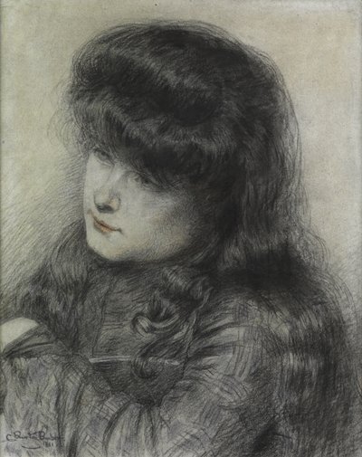 En pige, der læner sig over en stol, 1881 af Charles Burton Barber