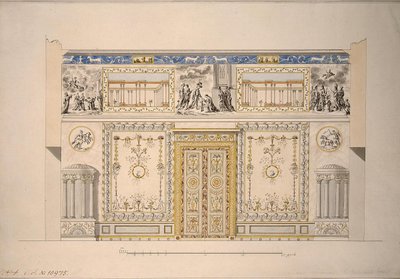 Design til Lyons Hall Yellow Drawing Room i det store palads i Tsarskoye Selo, begyndelsen af 1780