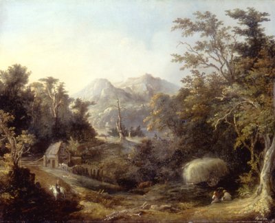 Landskab med gård og bjerge af Charles Codman