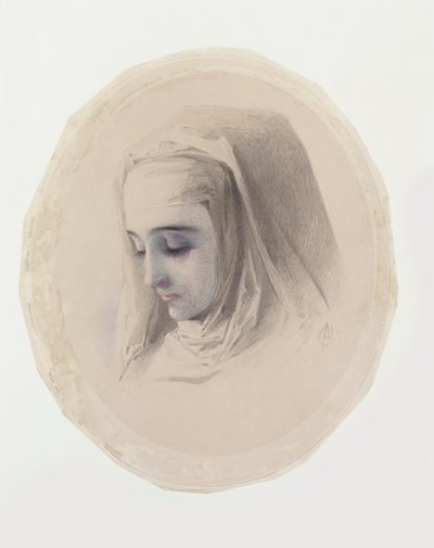 Head Study for Convent Thoughts, 1851 (wc und gouache på papir) af Charles Collins
