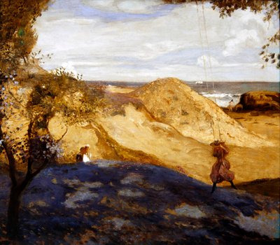 Gyngen, Swanage, Dorset (olie på lærred) af Charles Corder