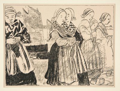 Bretonske piger, eller bretonske piger på kajen, i #36 af La Revue Blanche, oktober 1894 af Charles Cottet