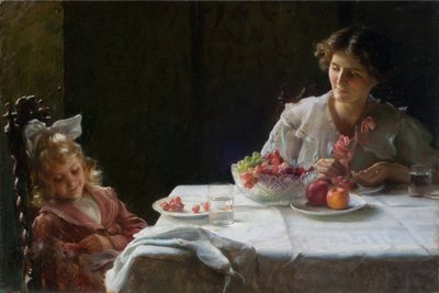 Morgenmad for tre 1909 (olie på lærred) af Charles Courtney Curran