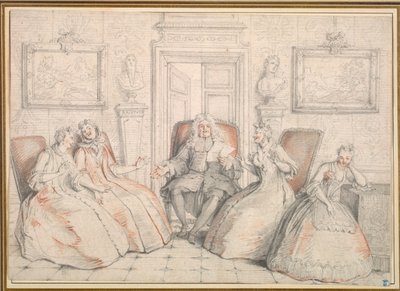 Trissotin Reading to Philaminte, Bélise og Armande (fra 3. akt, scene 2 af Molières "Les Femmes Savantes" af Charles Coypel