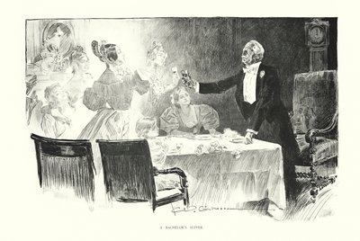 En ungkarls aftensmad (litografi) af Charles Dana Gibson