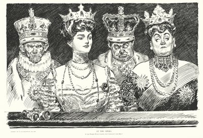 Hvis kvinderne i operaen bærer kroner, hvorfor skulle mændene så ikke gøre det (litografi) af Charles Dana Gibson