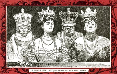 Hvis kvinder ligner dronninger, hvorfor så ikke mænd kan lide konger (farve litho) af Charles Dana Gibson