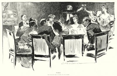 Puslespil, find manden, der betaler for middagen (litho) af Charles Dana Gibson