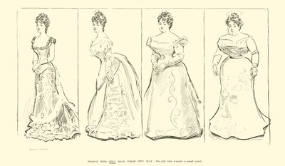 Pigen, der ville have en lille talje (litho) af Charles Dana Gibson