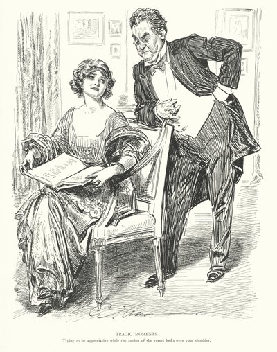 Tragiske øjeblikke, Forsøg på at være taknemmelig, mens forfatteren af versene kigger dig over skulderen (litografi) af Charles Dana Gibson