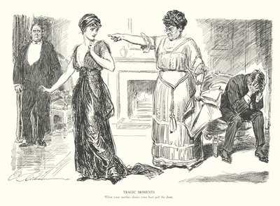 Tragiske øjeblikke, når din mor viser din bedste veninde døren (litografi) af Charles Dana Gibson