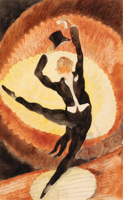 In Vaudeville: Akrobatisk mandlig danser med høj hat af Charles Demuth