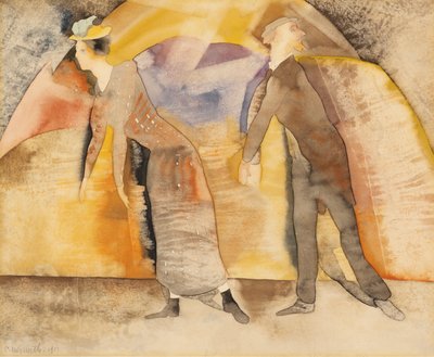 I Vaudeville: Kvinde og mand på scenen af Charles Demuth