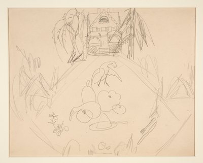 Uden titel [duer, frugter, grøntsager, hus, skrevne noter] af Charles Demuth