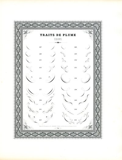 Kalligrafiske hjørneornamenter (tryk) af Charles Derriey