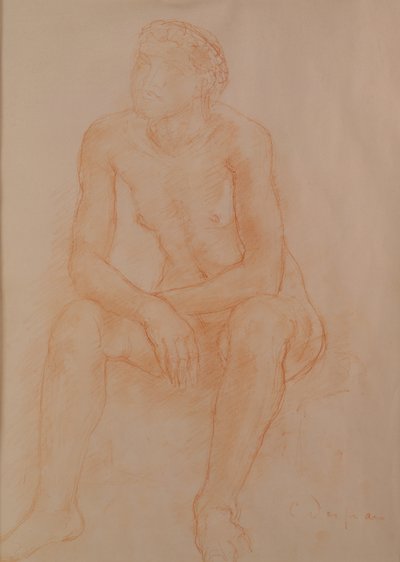 Siddende nøgen (rødt kridt på papir) af Charles Despiau