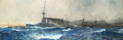 HMS Iron Duke i spidsen for andre af flådens hovedskibe af Charles Dixon