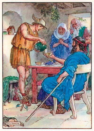 "Den gode kvinde kunne næsten ikke tro sine egne øjne" (farvelitografi) af Charles Edmund (after) Brock